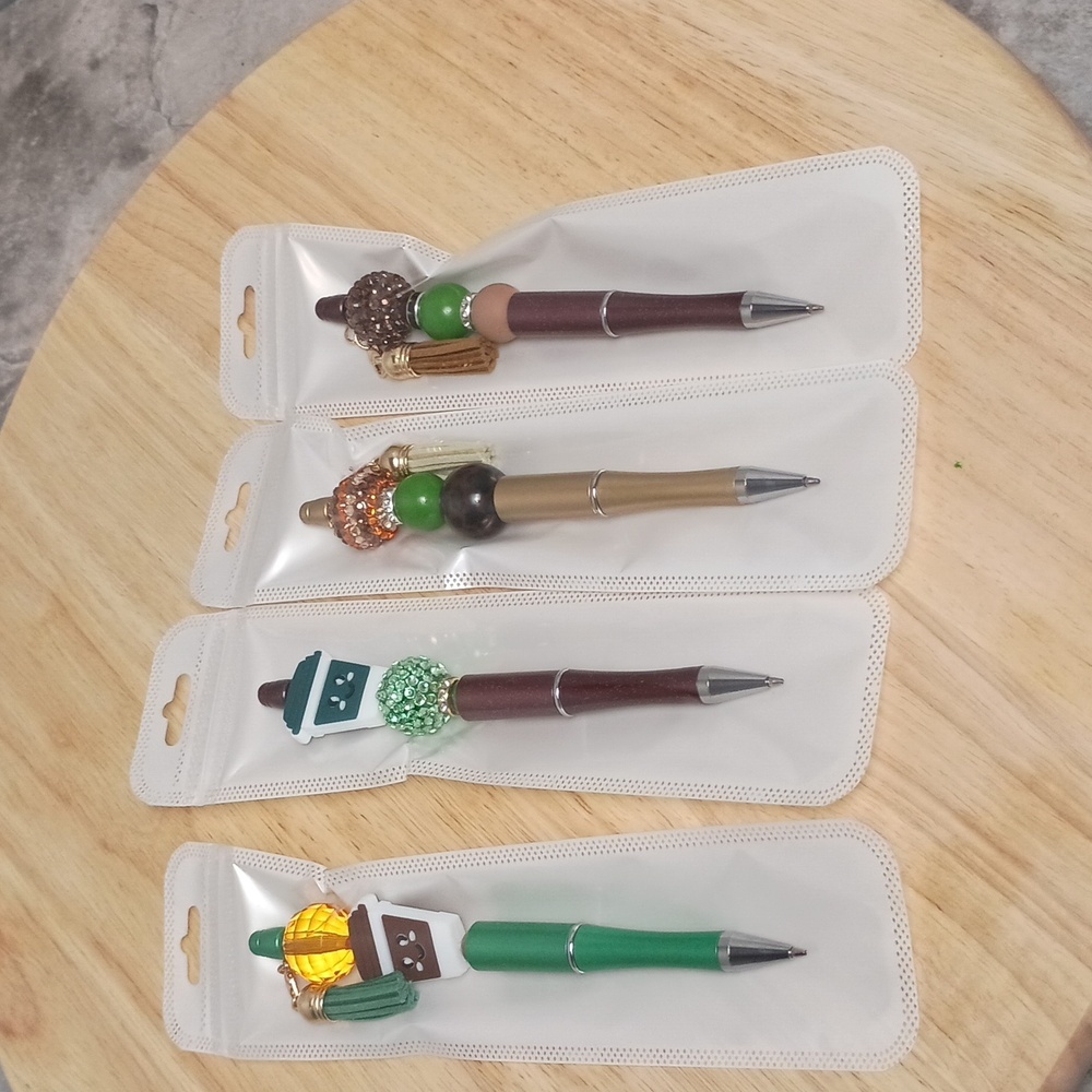4pc Handcrafted Beaded Pens Bundle Irish Coffee Theme Office Supplies